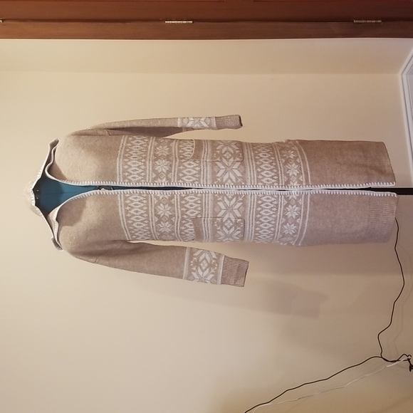 NWT Aspen Cozy Hooded Fairisle Duster Cardigan, size XS, oatmel/white - Picture 4 of 13